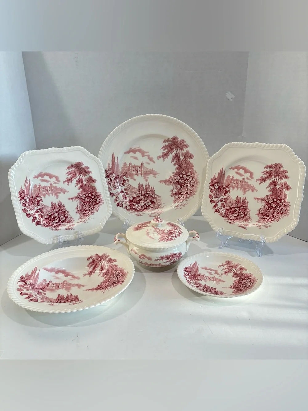 Vintage Castle On The Lake Pink Johnson Bros. England 6 Replacement Pieces